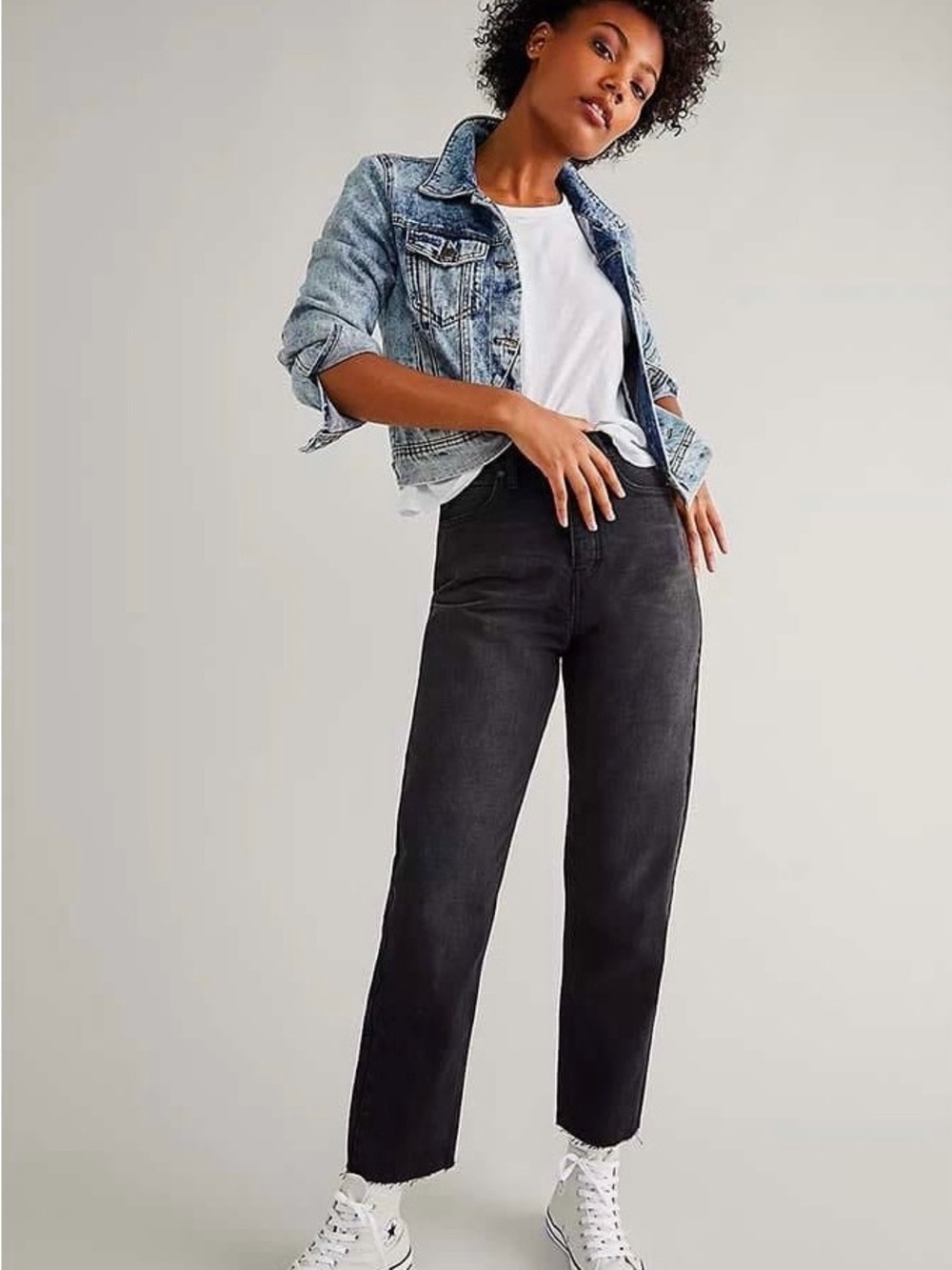 Free People We The Free Georgine Mom Jeans Obsidian Black 27 Raw Hem